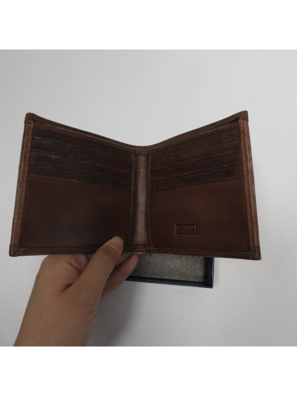 Polo Ralph Lauren Wallet One Size Brown Bifold Leather Plaid Classic - Picture 3 of 7
